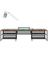 Slickblue U-Shaped Desk with Shelves and Led Lighting for Home Office Organization