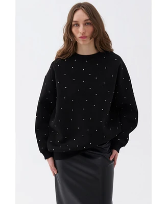 Nocturne Women's Oversized Stone Embellished Sweatshirt