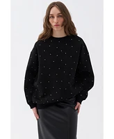 Nocturne Women's Oversized Stone Embellished Sweatshirt