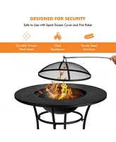 Sugift 31.5 Inch Patio Fire Pit Dining Table With Cooking Bbq Grate