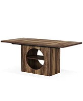 Tribesigns 63" Dining Table for 4-6 People, Rectangular Dining Table with Storage, Farmhouse Kitchen Table Space Saving Dinner Table for Dining Room L