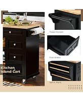 Slickblue Kitchen cart with Rubber wood desktop rolling mobile kitchen island with storage (Black)