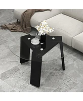 Gymax Round Coffee Table Modern Tempered Glass Top Accent Table w/ Transparent Tabletop