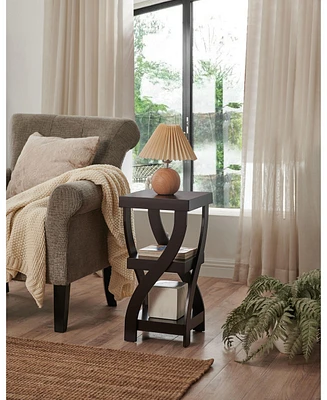 Kings Brand Furniture 3 Tier End Table - Square for Bedroom with Shelves Bedside Nightstand Red