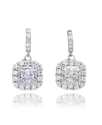 Suzy Levian New York Suzy Levian Sterling Silver White Cubic Zirconia Asscher Cut Drop Earrings