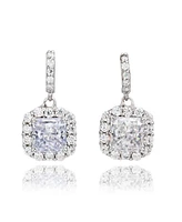 Suzy Levian Sterling Silver White Cubic Zirconia Asscher Cut Drop Earrings