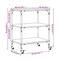 vidaXL Kitchen Trolley Smoked Oak 23.6"x16.1"x29.9" Engineered Wood