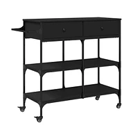 vidaXL Kitchen Trolley Black 41.3"x16.5"x37.4" Engineered Wood