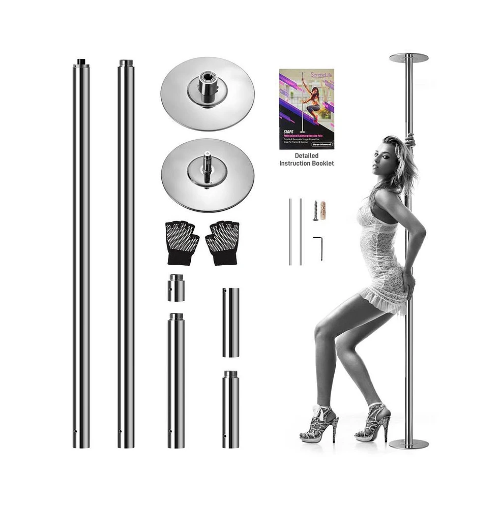 SereneLife Portable Spinning Dancing Pole for Fitness and Training - Chrome Surface