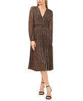 Msk Women's Glitter Plisse Long-Sleeve Midi Dress