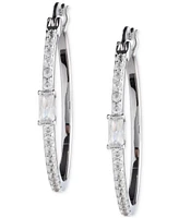 Lauren Ralph Lauren Sterling Silver Medium Mixed-Cut Cubic Zirconia Hoop Earrings, 1.1"