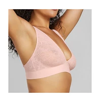 Siella Women's Soft Lace Plunge Non-padded Bra