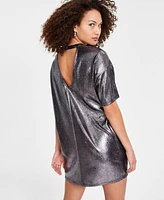 Bar Iii Women's Foil-Jacquard Crewneck T-Shirt Dress, Exclusively at Macy's