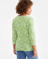 Style & Co Women's Printed 3/4-Sleeve Henley Top, Created for Macy's