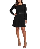 Guess Women's Logo-Belt Fit & Flare Paige Sweater Dress