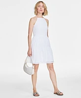 On 34th Women's Eyelet High-Neck Tiered Mini Dress, Exclusively for Macy's