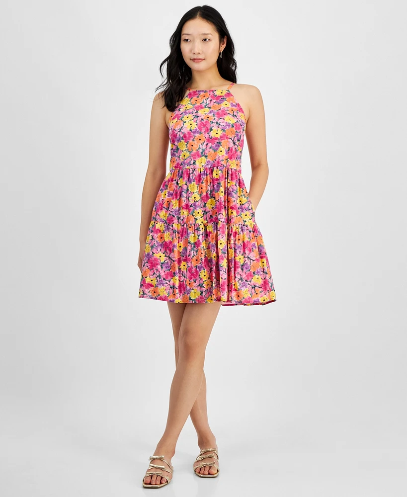 On 34th Women's Printed Smocked-Back Tiered Mini Dress, Exclusively at Macy's