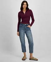 Dollhouse Juniors' High-Rise Barrel-Leg Crop Jeans