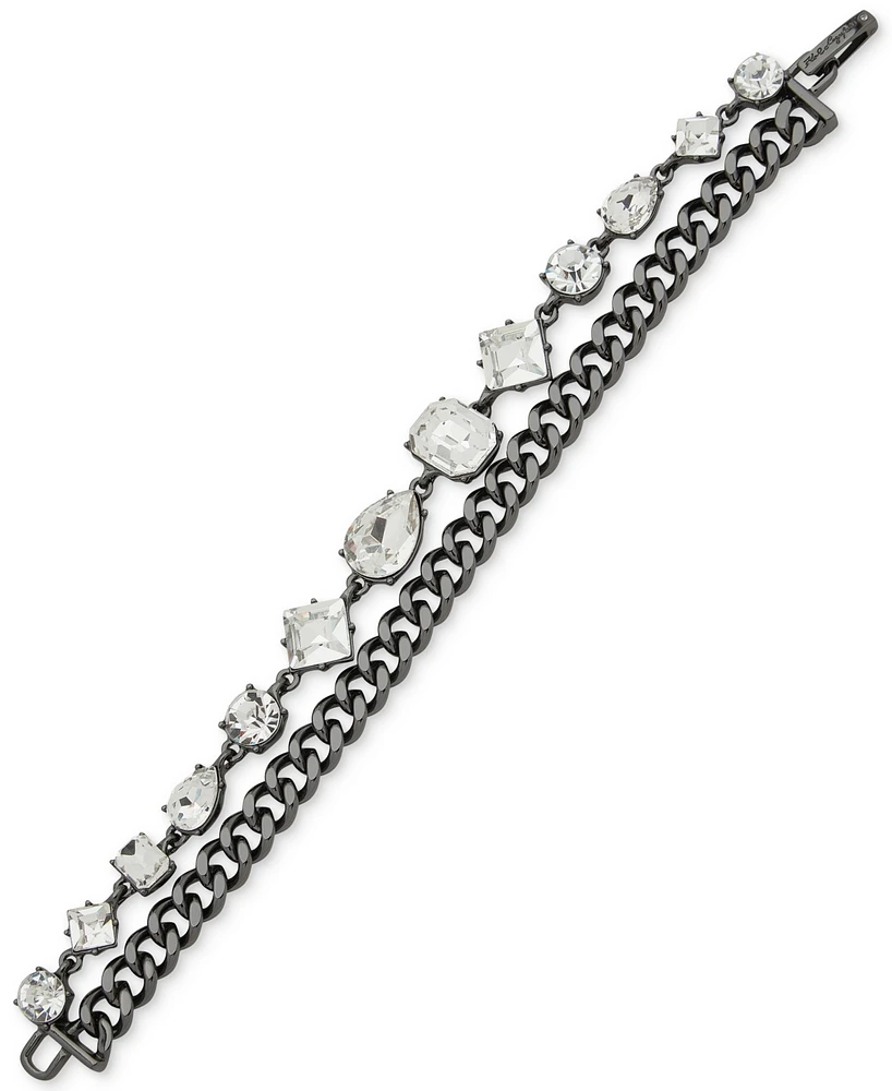 Karl Lagerfeld Paris Hematite-Tone Chain & Mixed-Cut Crystal Double-Row Flex Bracelet