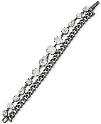 Karl Lagerfeld Paris Hematite-Tone Chain & Mixed-Cut Crystal Double-Row Flex Bracelet