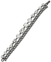 Karl Lagerfeld Paris Hematite-Tone Chain & Mixed-Cut Crystal Double-Row Flex Bracelet