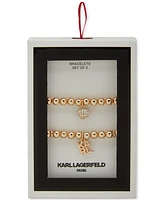 Karl Lagerfeld Paris Gold-Tone 2-Pc. Set Logo & Pave Fireball Charm Beaded Stretch Bracelets