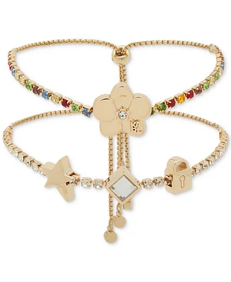 Karl Lagerfeld Paris Gold-Tone 2-Pc. Set Orchid Charm Multicolor Crystal Slider Bracelets