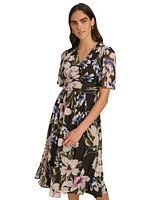 Calvin Klein Women's Floral Chiffon Flutter-Sleeve Dress