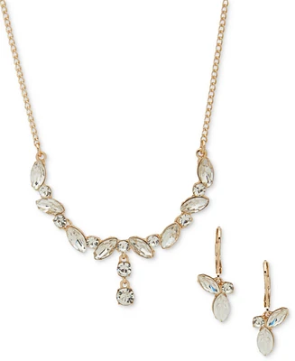 Anne Klein Gold-Tone Mixed Crystal Lariat Necklace & Drop Earrings Set