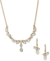 Anne Klein Gold-Tone Mixed Crystal Lariat Necklace & Drop Earrings Set