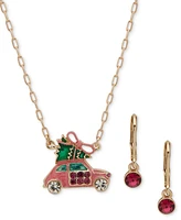 Anne Klein Gold-Tone Crystal Car With Tree Pendant Necklace & Drop Earrings Set