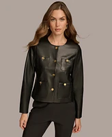 Donna Karan New York Women's Collarless Faux-Leather Jacket