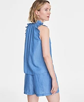 On 34th Women's Chambray Ruffle-Trim Top, Created for Macy's