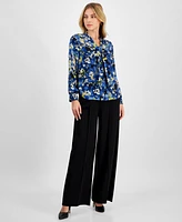 Bar Iii Women's Floral-Print Tie-Neck Blouse, Exclusively at Macy's