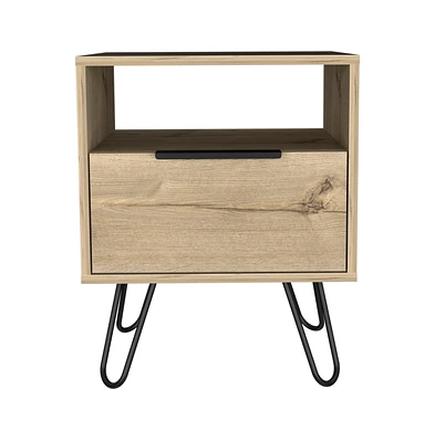 Depot E-Shop Begonia Nightstand, Shelf, Single Door Cabinet, Hairpin Legs