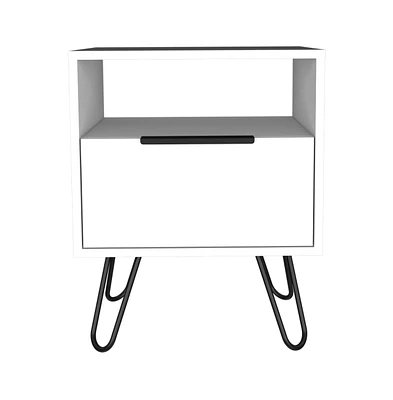 Depot E-Shop Begonia Nightstand, Shelf, Single Door Cabinet, Hairpin Legs