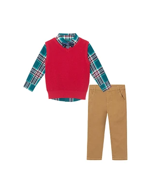 Andy & Evan Toddler Boys Toddler/Child Navy Plaid Buttondown w/Maroon Sweater Vest Bowtie