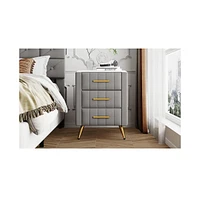 Slickblue Upholstered Wooden Nightstand with 3 Drawers, Metal Legs, and Handles