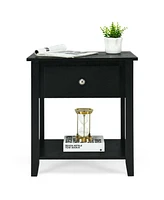 Gymax 2PCS Nightstand Sofa End Side Table W/ Storage Drawer Bottom Shelf