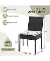 Gymax Pe Wicker Patio Chairs Set of Outdoor Dining Chairs w/ Cushions Off White
