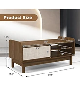Gymax Rectangular Coffee Table w/ Storage Weaving Sliding Door & Adjustable Shelf