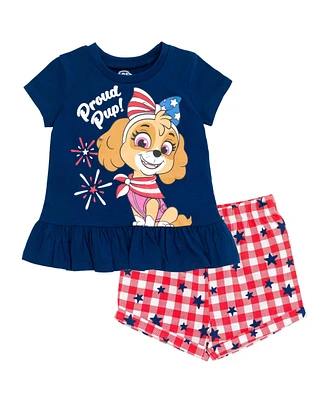 Paw Patrol Toddler Girls Skye July 4th Peplum T-Shirt and Twill Shorts Outfit Set to