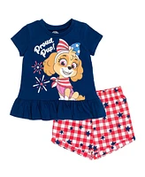 Paw Patrol Toddler Girls Skye July 4th Peplum T-Shirt and Twill Shorts Outfit Set to