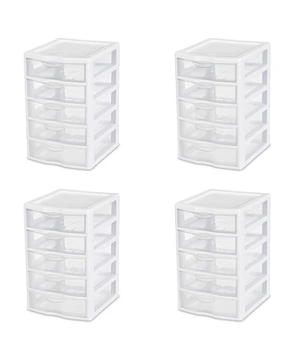 Sterilite Clearview Small Plastic 5 Drawer Desktop Storage System, 4 Pack, White