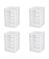 Sterilite Clearview Small Plastic 5 Drawer Desktop Storage System, 4 Pack, White