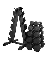 BalanceFrom Fitness BalanceFrom Signature Alloy Steel 150 lb Rubber Encased Hex Dumbbell Set, Black