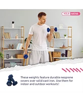 HolaHatha 2, 3, & 5 Lb Neoprene Dumbbell Free Hand Weight Set w/ Rack, Red/Blue