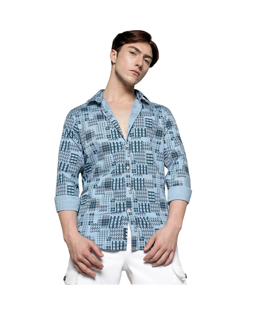 Campus Sutra Men's Prussian Blue Arygle Checkered Block Shirt