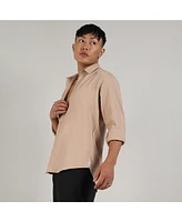 Campus Sutra Men's Beige Textured Interweave Shirt