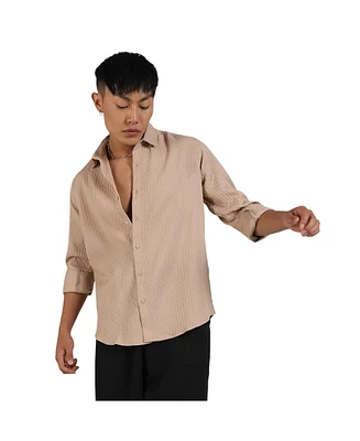 Campus Sutra Men's Beige Textured Interweave Shirt